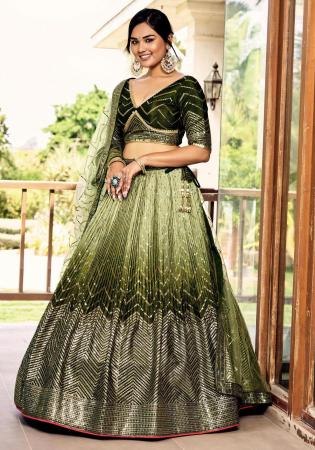 Picture of Statuesque Chiffon Dark Olive Green Lehenga Choli