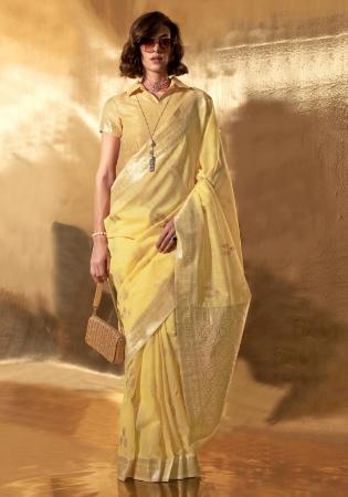 Picture of Resplendent Cotton & Linen Sandy Brown Saree