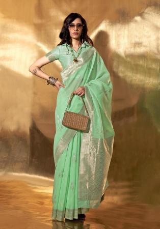 Picture of Splendid Cotton & Linen Dark Sea Green Saree