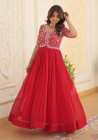 Picture of Classy Georgette Fire Brick Readymade Gown