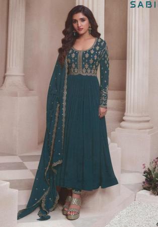 Picture of Chiffon Dark Slate Grey Anarkali Salwar Kameez