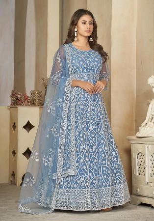 Picture of Charming Net Light Slate Grey Anarkali Salwar Kameez