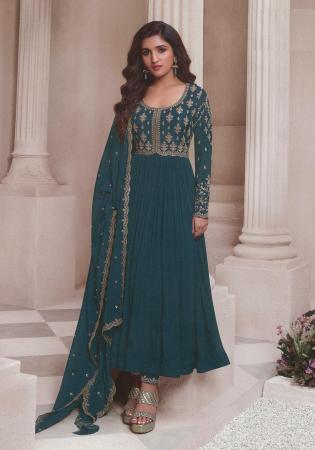 Picture of Chiffon Dark Slate Grey Straight Cut Salwar Kameez