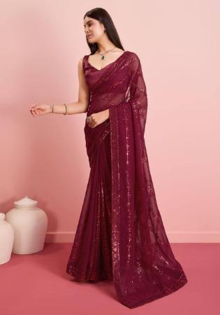 Picture of Lovely Georgette Saddle Brown Saree