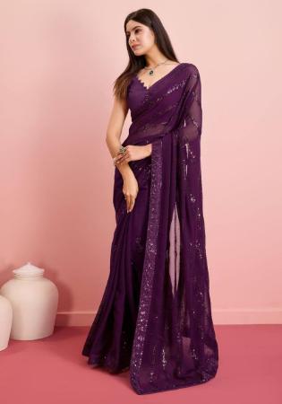 Picture of Sublime Georgette Saddle Brown Saree