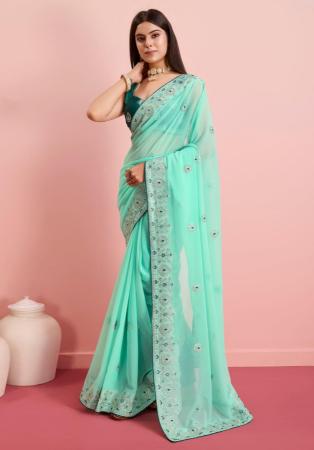 Picture of Charming Georgette & Silk Sky Blue Saree