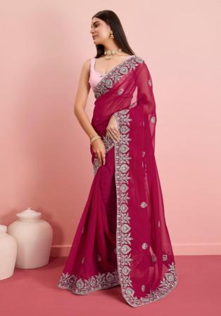 Picture of Pretty Georgette & Silk Maroon Saree