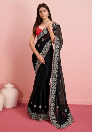 Picture of Well Formed Georgette & Silk Black Saree