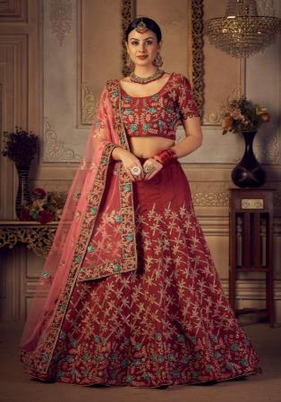 Picture of Pleasing Net & Silk Maroon Lehenga Choli