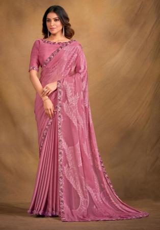 Picture of Lovely Georgette & Net & Satin Hot Pink Saree