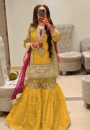 Picture of Georgette Golden Rod Straight Cut Salwar Kameez