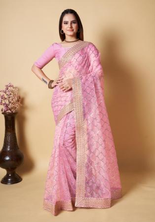 Picture of Beautiful Organza Dark Salmon Saree