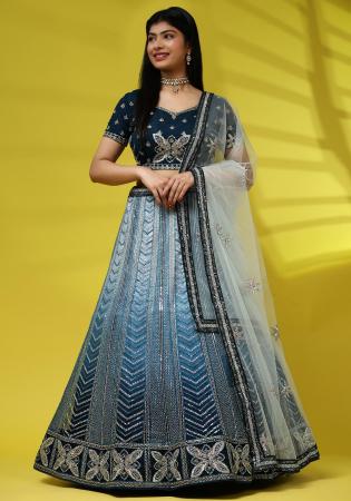 Picture of Grand Net Light Steel Blue Lehenga Choli