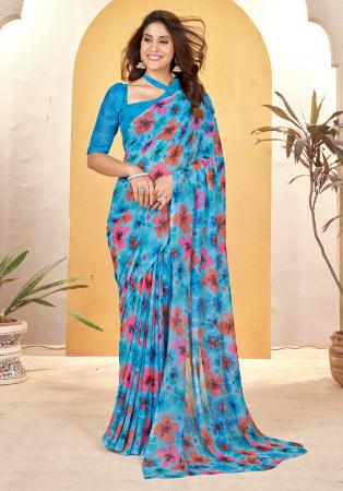 Picture of Excellent Chiffon Light Steel Blue Saree