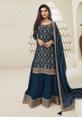 Picture of Chiffon Dark Slate Grey Straight Cut Salwar Kameez