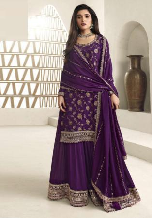 Picture of Bewitching Chiffon Purple Straight Cut Salwar Kameez