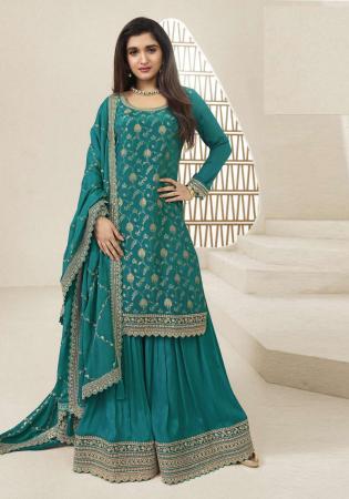 Picture of Chiffon Light Sea Green Straight Cut Salwar Kameez