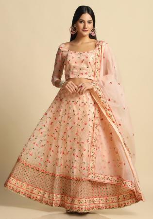 Picture of Sightly Net Dark Salmon Lehenga Choli