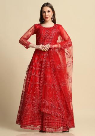 Picture of Well Formed Net Crimson Lehenga Choli