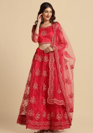 Picture of Charming Net & Silk Salmon Lehenga Cholis