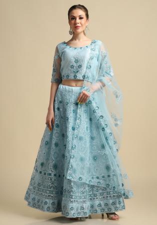 Picture of Radiant Net & Silk Light Steel Blue Lehenga Cholis