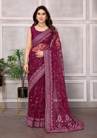 Picture of Ravishing Net Maroon Saree