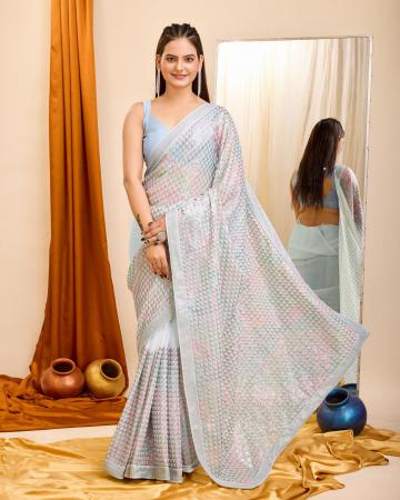 Picture of Stunning Georgette Light Steel Blue Saree