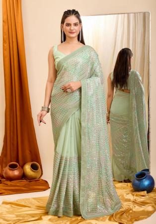 Picture of Charming Georgette Dark Sea Green Saree