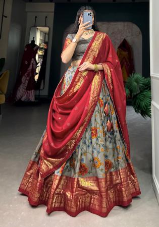 Picture of Graceful Silk Dark Olive Green Lehenga Choli