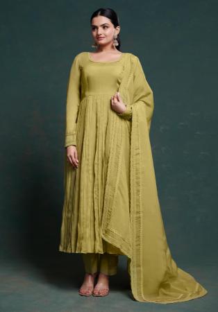 Picture of Georgette & Organza Dark Khaki Readymade Salwar Kameez