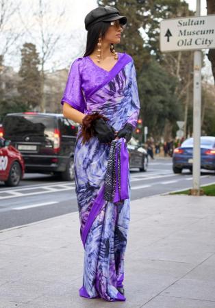 Picture of Gorgeous Crepe & Satin Medium Slate Blue Saree