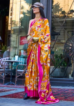 Picture of Amazing Crepe & Satin Dark Golden Rod Saree