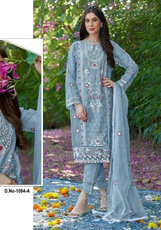 Picture of Organza Light Slate Grey Straight Cut Salwar Kameez