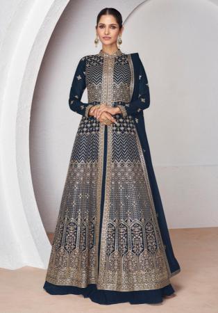 Picture of Georgette Navy Blue Straight Cut Salwar Kameez