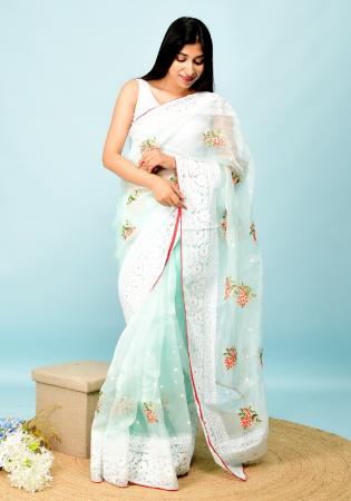 Picture of Shapely Organza Dark Sea Green Saree