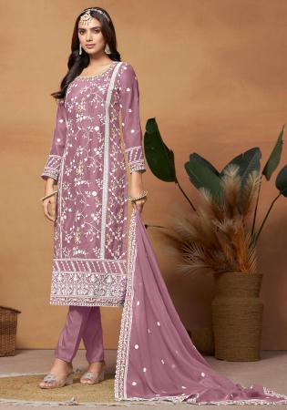 Picture of Organza Rosy Brown Straight Cut Salwar Kameez