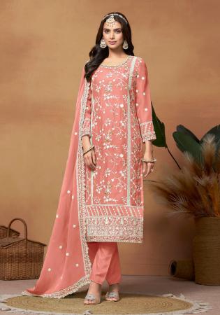 Picture of Organza Burly Wood Straight Cut Salwar Kameez