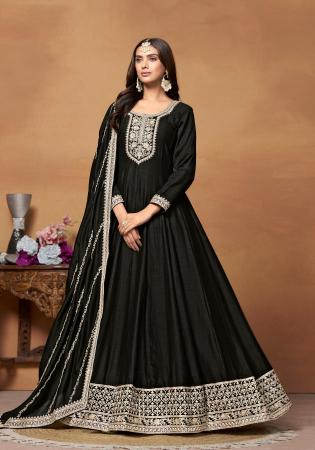 Picture of Gorgeous Silk Black & Black Anarkali Salwar Kameez