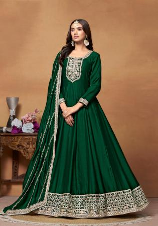 Picture of Exquisite Silk Dark Green Anarkali Salwar Kameez