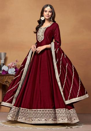 Picture of Sightly Silk Maroon Anarkali Salwar Kameez