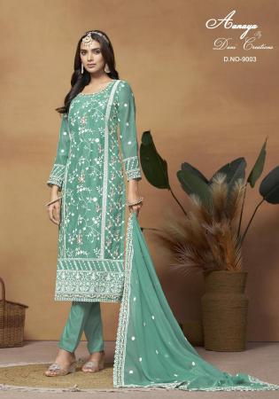 Picture of Organza Cadet Blue Straight Cut Salwar Kameez