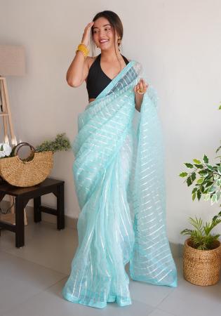 Picture of Marvelous Organza Pale Turquoise Saree