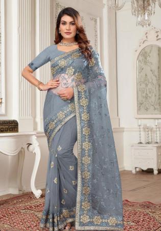 Picture of Comely Net & Silk Slate Grey Saree