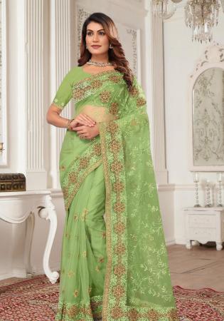 Picture of Marvelous Net & Silk Dark Khaki Saree