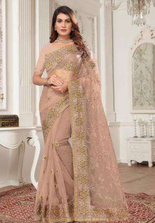 Picture of Sightly Net & Silk Tan Saree