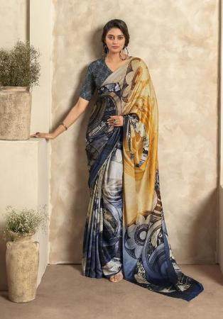 Picture of Beauteous Crepe & Satin Golden Rod Saree