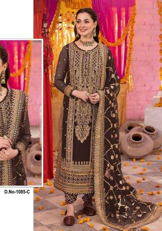 Picture of Georgette Dark Olive Green Straight Cut Salwar Kameez