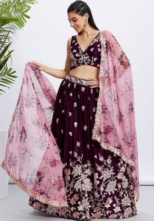 Picture of Beautiful Georgette & Net Saddle Brown Lehenga Choli