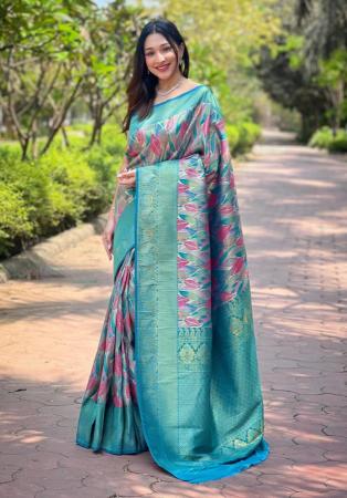 Picture of Fine Silk Dark Sea Green Saree