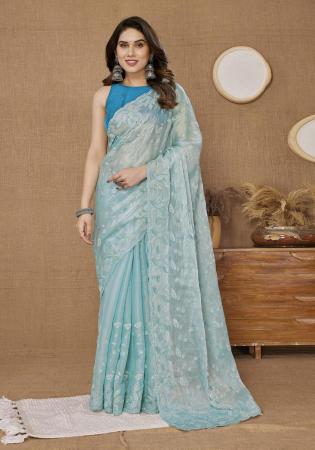 Picture of Statuesque Silk Sky Blue Saree